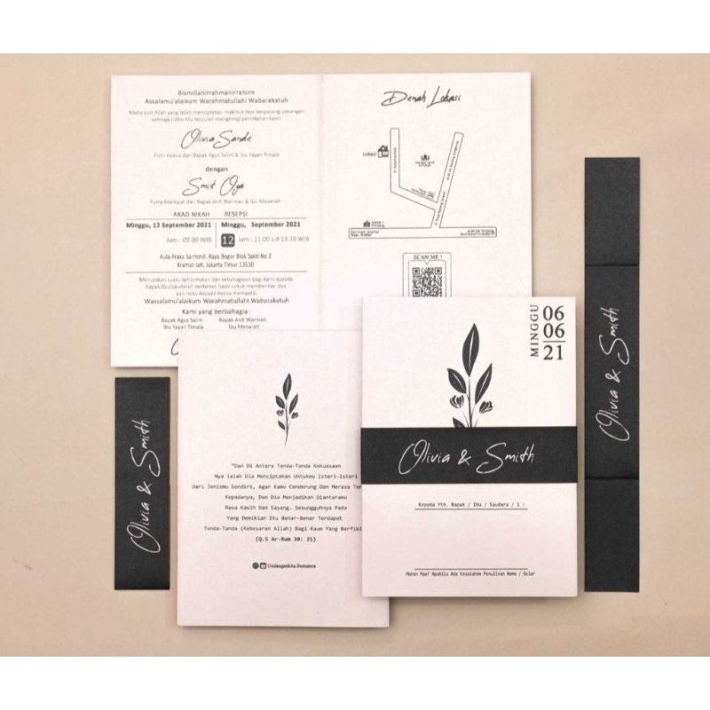 Undangan Pernikahan Sabuk / Undangan Pernikahan rustic Jasmine Glitter murah
