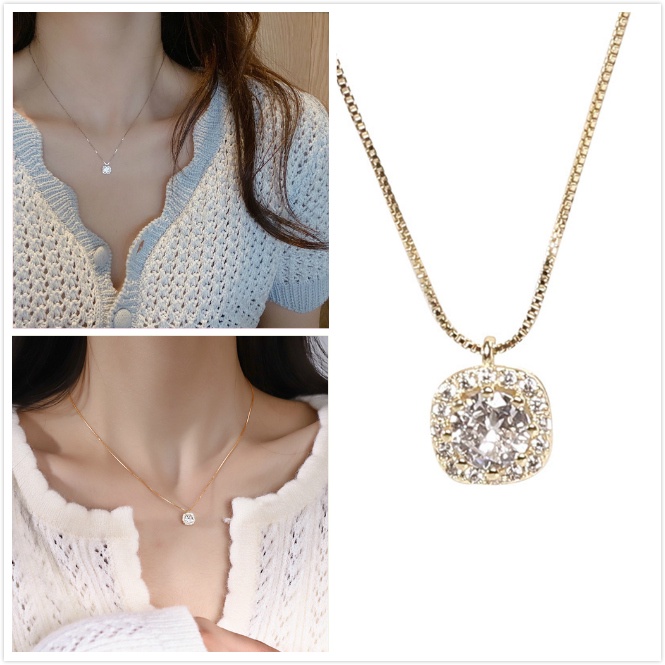 Light Luxury Flash Diamond Female Pendant Necklace | Simple High-Sense Clavicle Chain