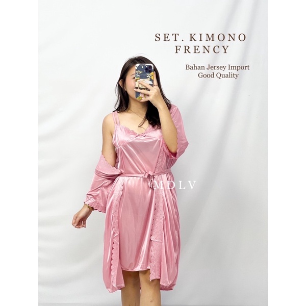 MDLV ~ Baju TIdur Set Kimono Frency 2in1 dress + Outer Baju Tidur Dewasa Fashion Import