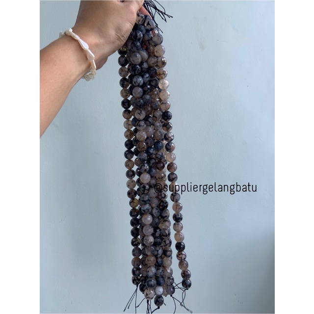 Batu RHODOLITE DALMANTION CUTTING 14mm natural akik hitam putih serat