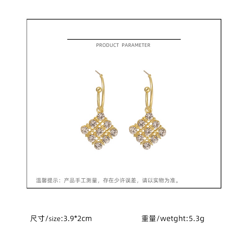 Sterling silver jarum Korea Dongda fashion all-match Square rhinestone anggun online influencer pers