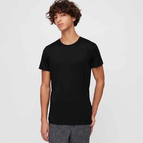 UNIQLO AIRism Kaos Dalaman Pria Lengan Pendek  Undershirt V Crew Neck - Crew Black