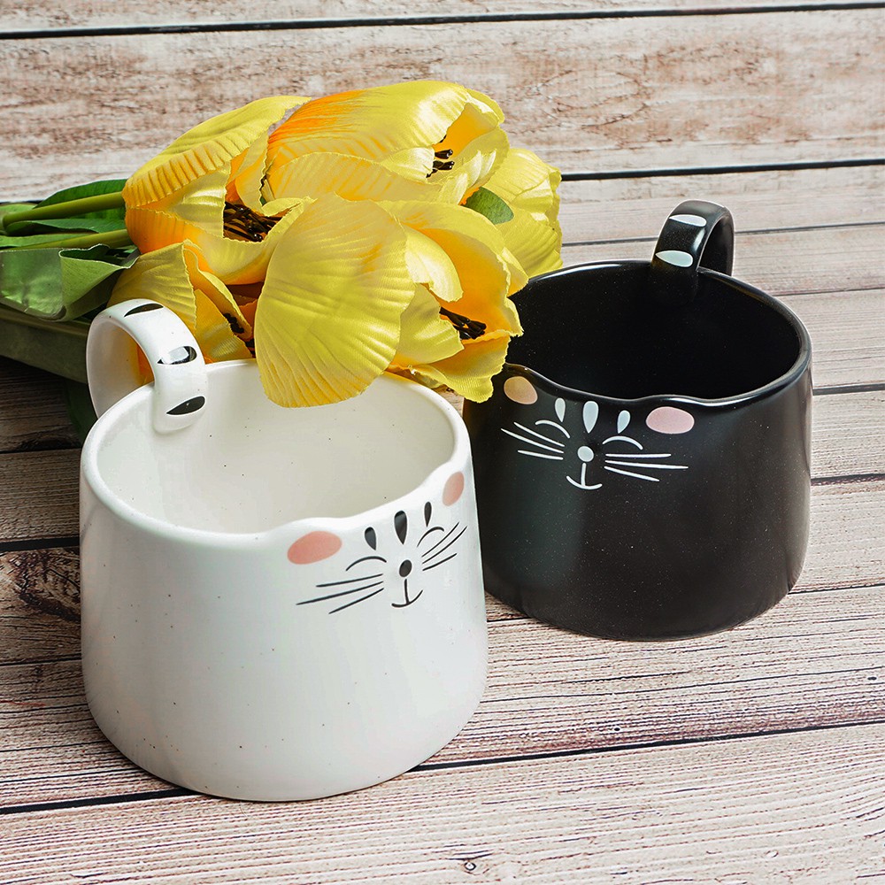 MUG KERAMIK GELAS AIR MINUM KOPI CAT KUCING WHITE BLACK MUG KERAMIK GELAS AIR MINUM KOPI CAT KUCING WHITE BLACK