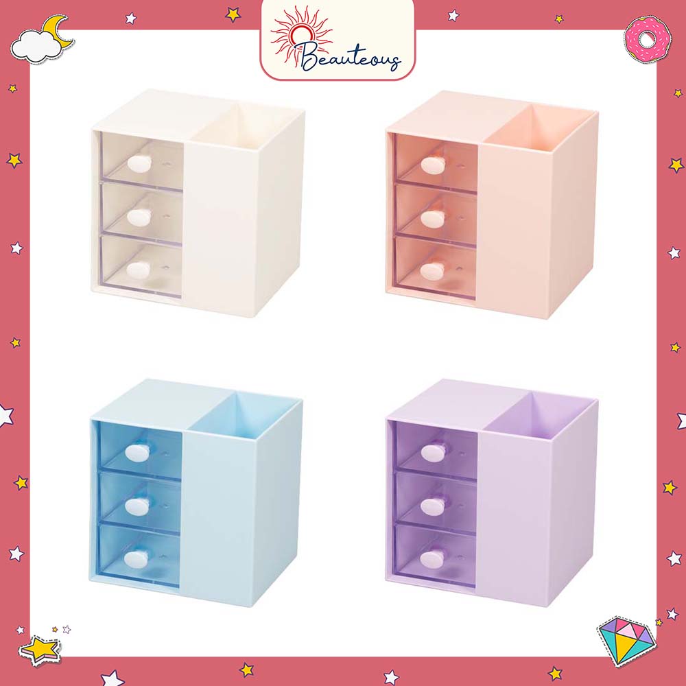 Kotak Laci Mini Tempat Make Up Storage Tempat Pensil Stackable Mini Serbaguna Free Sticker