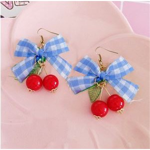 Anting Korea Wanita Kekinian Red Cherry Pita Kotak-kotak