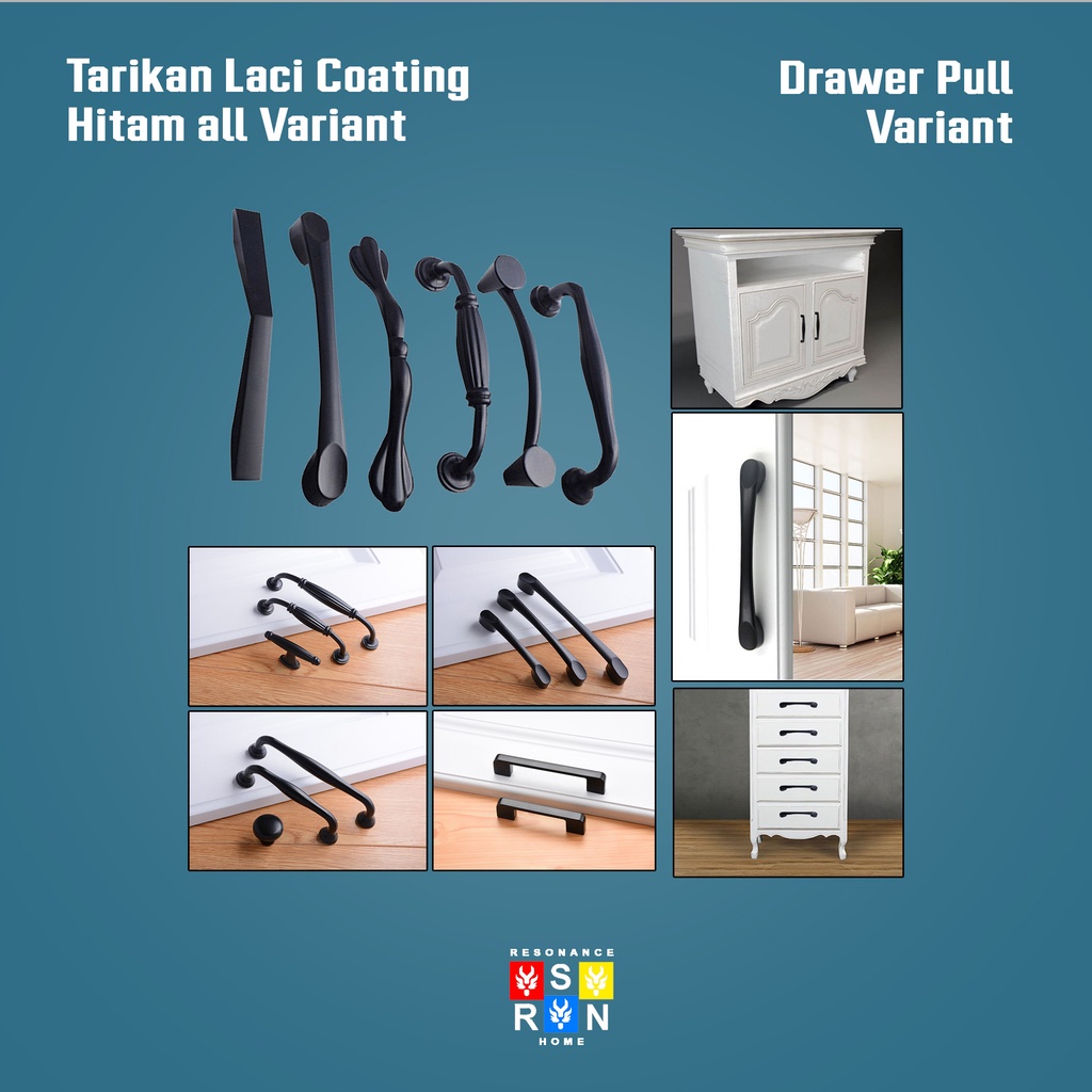 Tarikan Laci Coating Hitam Handle Gagang Pintu Lemari variasi Resonance Home