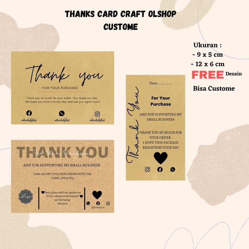 Jual Thank You Card Kartu Ucapan Terimakasih Olshop Greeting Card