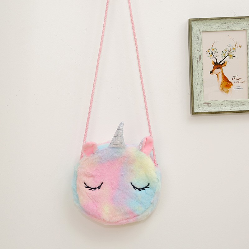 Tas Selempang Unicorn Bulu Sling Bag Anak muat HP kado ultah anak murmer tas jalan anak cantik