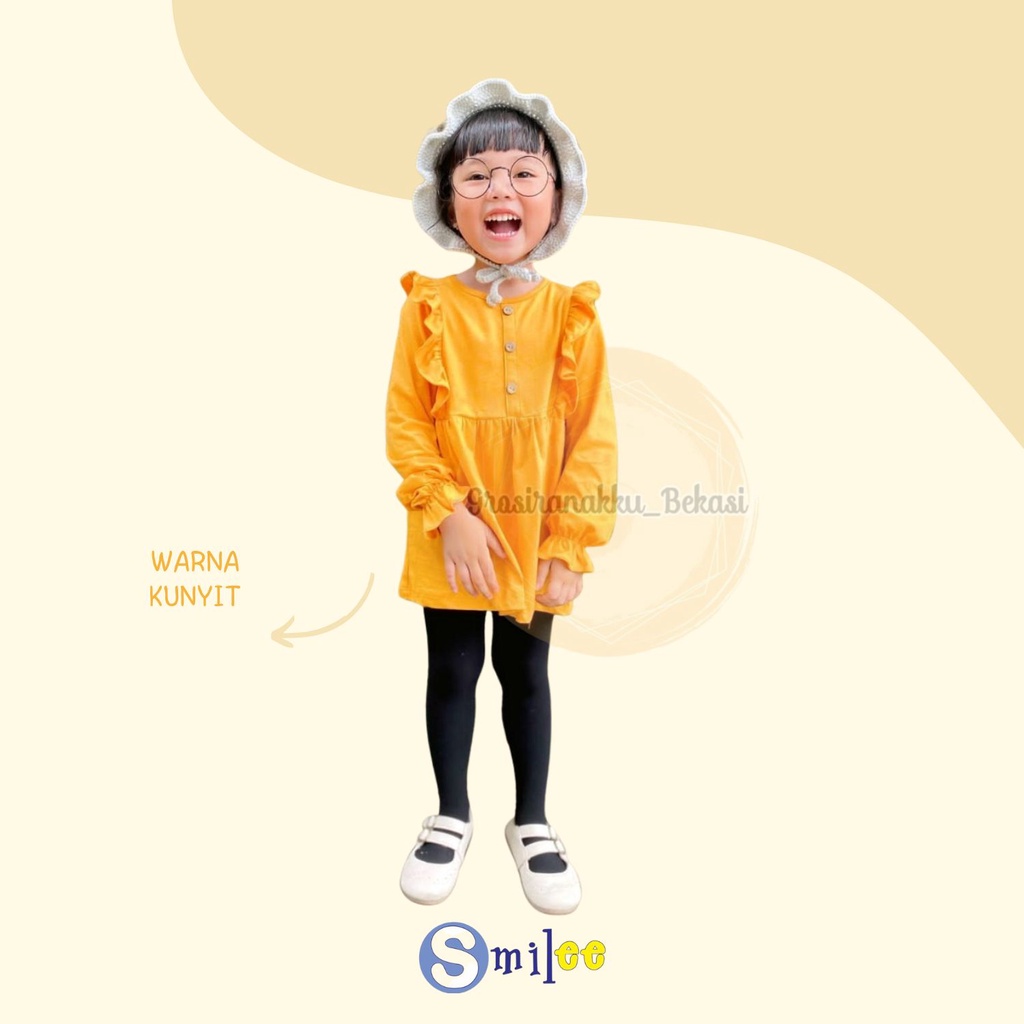 Tunik Anak Kaos Smilee Hamida Warna Kunyit Size 1-5Thn