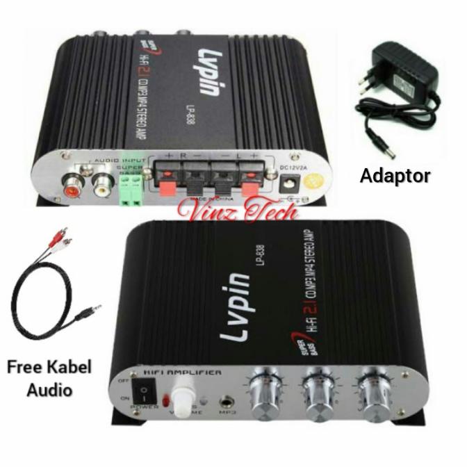 LVPIN Mini HiFi Stereo Amplifier Treble Bass Booster LP838 + Adaptor .