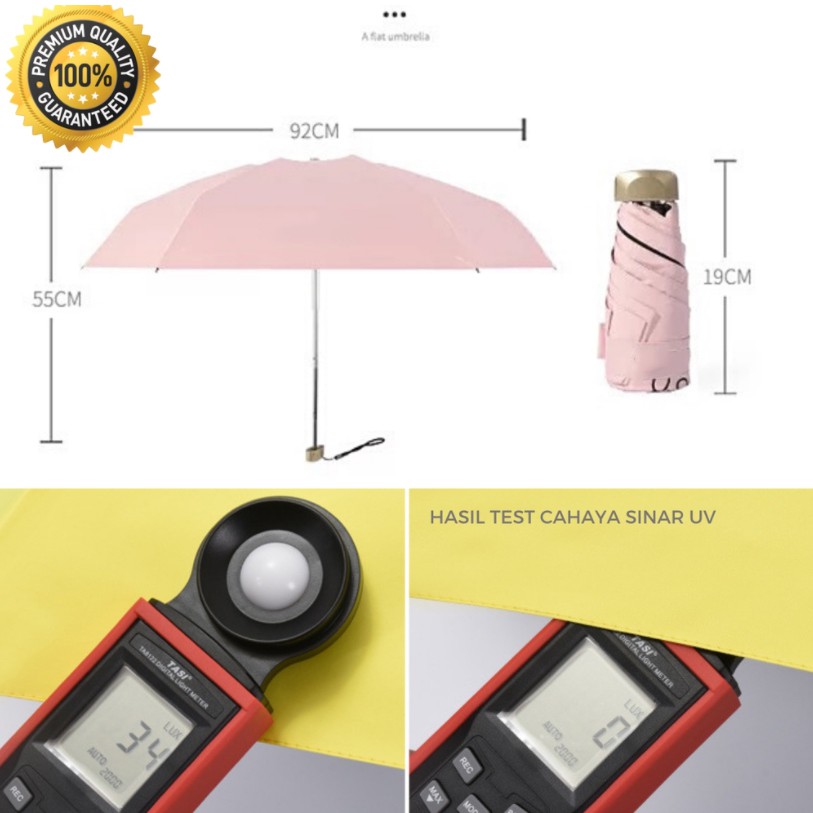 Payung Mini Cantik ANTI UV 50 Lipat UPF Umbrella Kecil Matahari Tas sarung tali biru hijau kuning