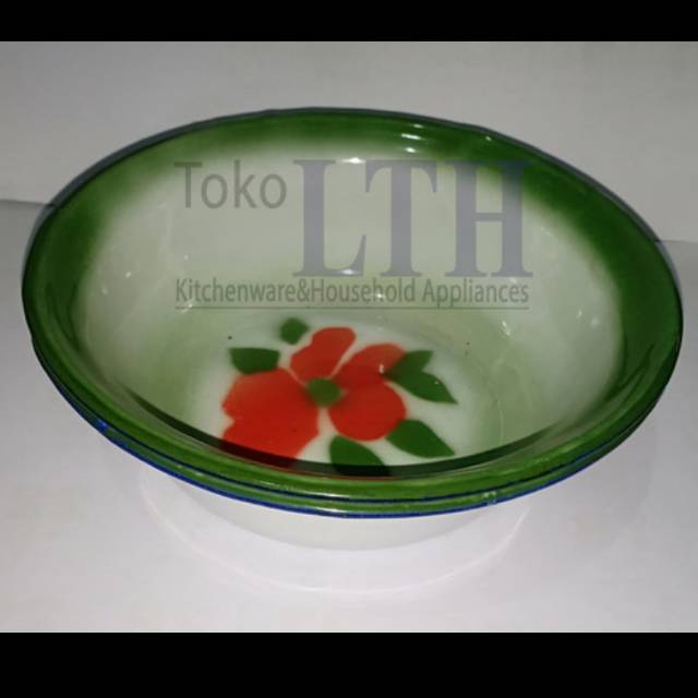 MANGKOK SENG 18 CM BASKOM KOBOKAN MANGKUK ENAMEL KALENG JADUL PANCI MOTIF KEMBANG RRT 18CM