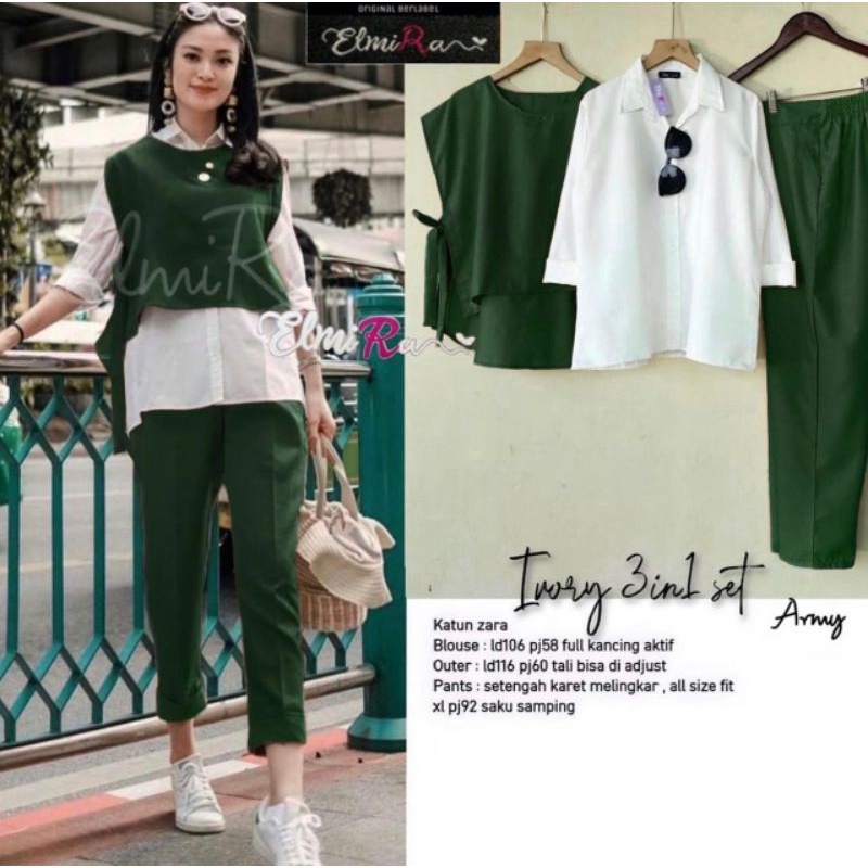 IVORY 3IN1 SET BY ELMIRA (ONE SET WANITA) Setelan muslimah rekomeded