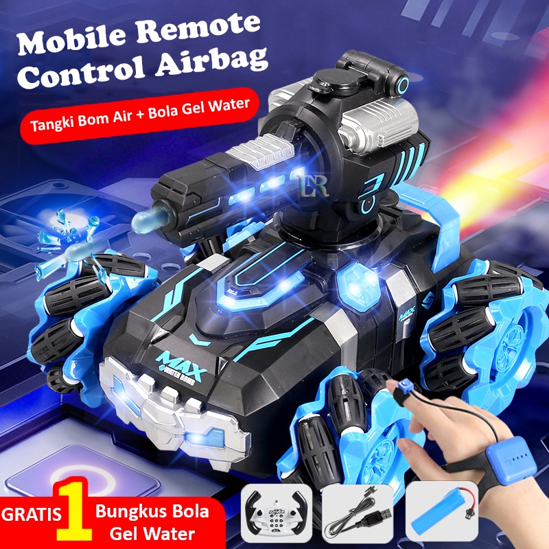 Mobil Mainan Remote Control Bom Air Bola Gel Jam Tangan Mobil Tangki Off-Road RC Tank Car 2.4G Pelontar Air Menembak Peluru Pistol Air Rotasi Waterboom Mobil Tangki360 Derajat