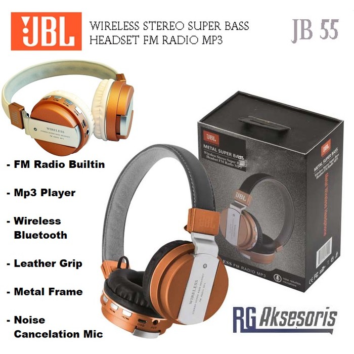 [ JB55 SUPER BASS LEATHER ] Headphone JBL Bluetooth / Wireless Headset