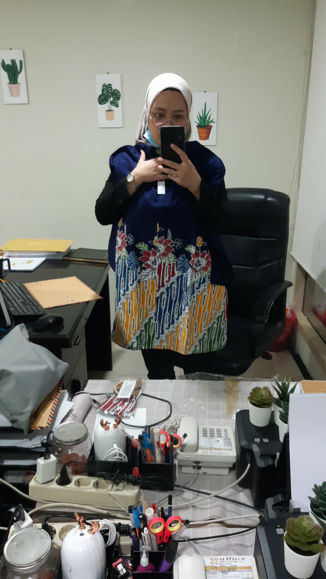 Tunik Premium Batik Cap Wonogiren Hitam Navy Merah Lapis Tricot Seragam Kerja S M L Xl Xxl