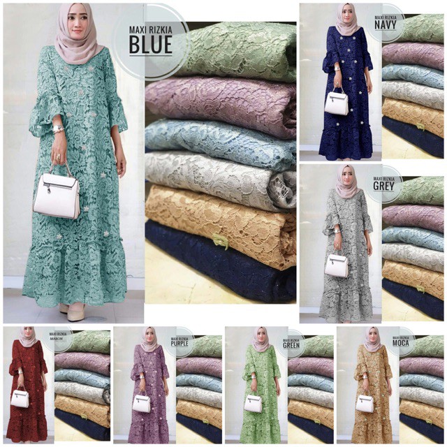 Airu Bayar COD RESTOCK MAXI RIZKIA DRESS GAMIS BRUKAT CORNELI 7 WARNA baju murah