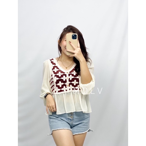 MDLV ~ 66110# Labriska Crochet Top Atasan Blouse Daisy Baju Import