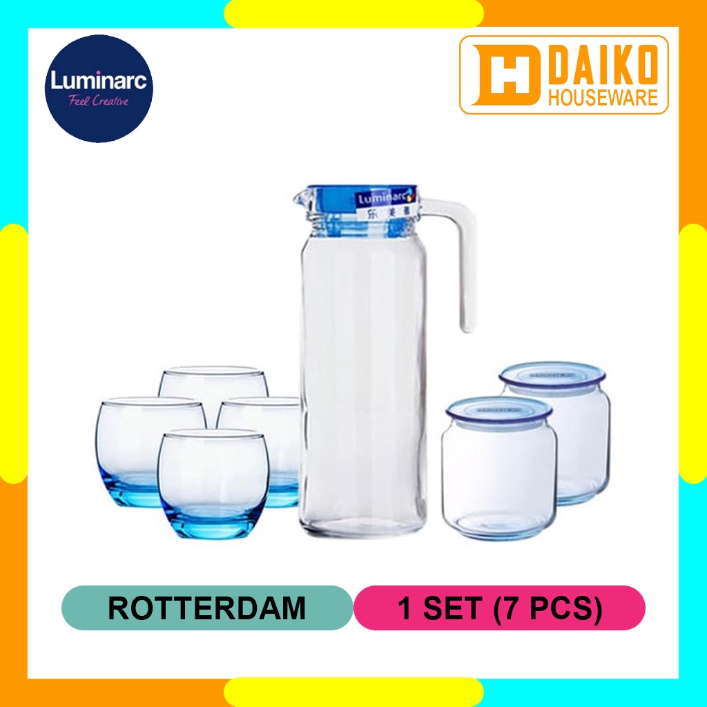 Teko Luminarc Rotterdam Ice Blue 7 Pcs Set - Drinkware Set Original Lumunarc