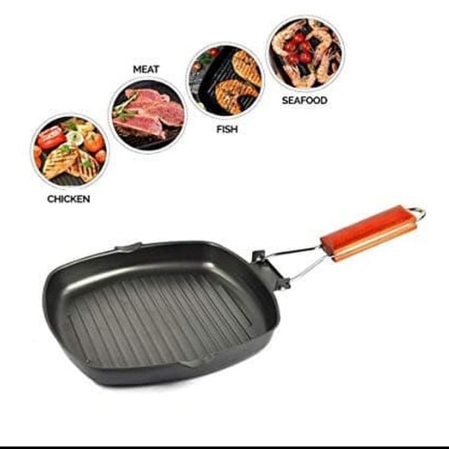 SQUARE GRILL PAN LIPAT COOKWARE PANCI PANGGANGAN BAKAR DAGING SOSIS