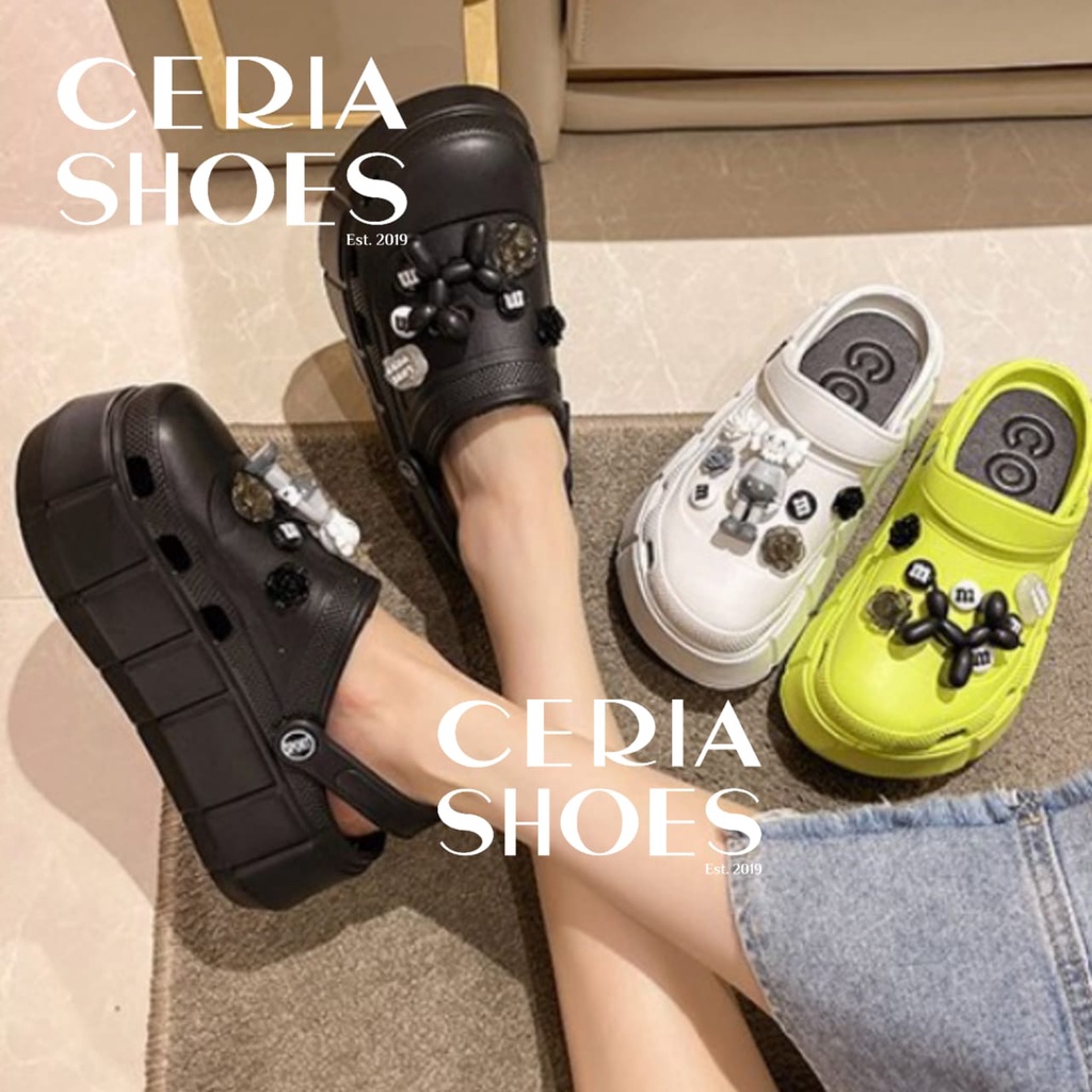 EVA Sandal Slop Wanita Korean Import Spons Rubber Tebal Tinggi Karet Ringan Super Empuk Anti Slip Wedges Slides include Jibbitz Summer Sandals
