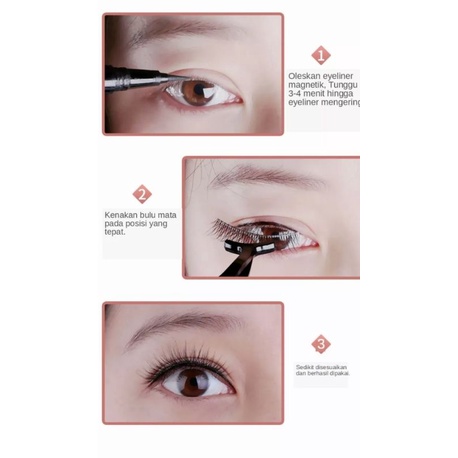 3 PASANG 3D BULU MATA PALSU + 1 BUAH MAGNETIK EYELINER CAIR + 1 BUAH BULU MATA PALSU PINSET, ALAMI, DAPAT DIGUNAKAN KEMBALI, TIDAK PERLU LEM, MUDAH DI APLIKASIKAN, REAL PICT