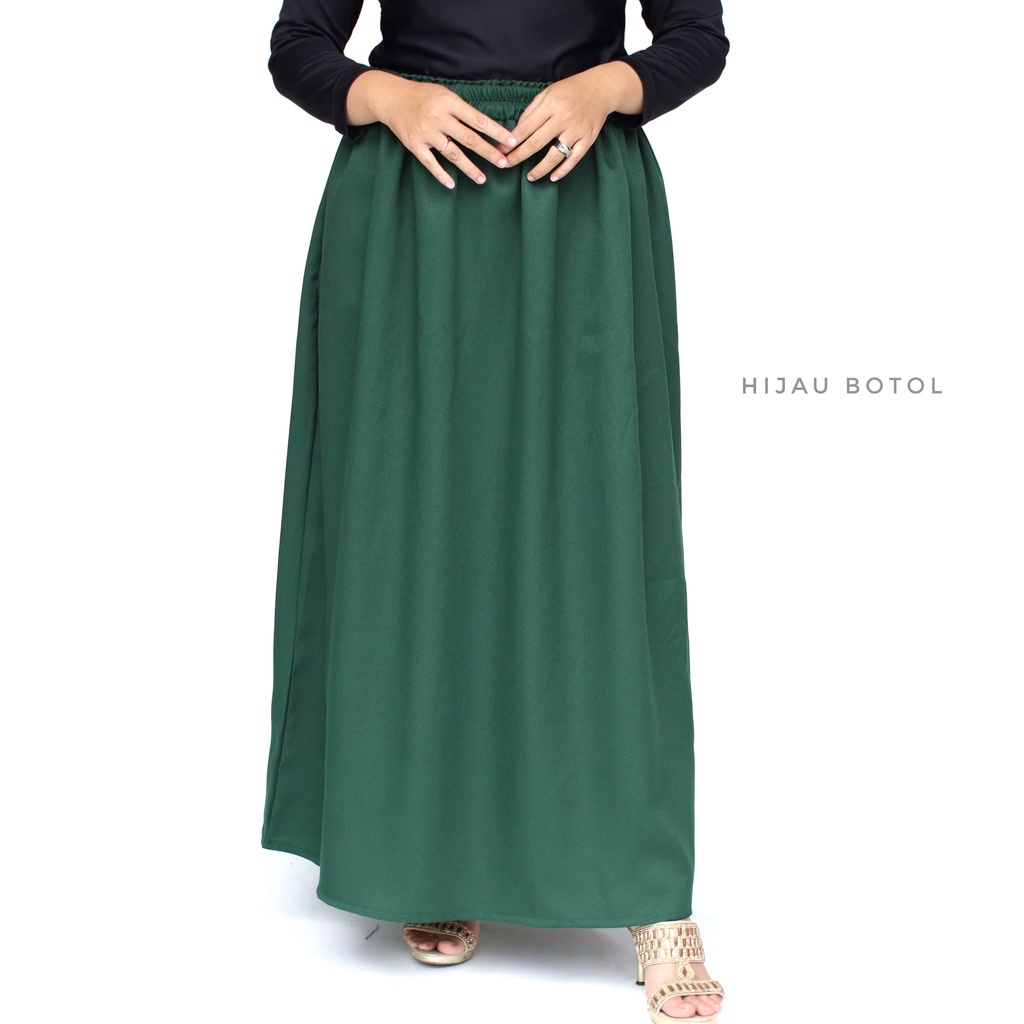 rok panjang mosscrepe / rok model A / rok syar'i wanita / rok polos-hijau botol