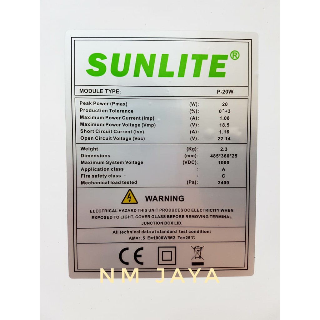 Solar Panel Surya Solar Cell 20WP 20 Watt 20 W Poly Sunlite