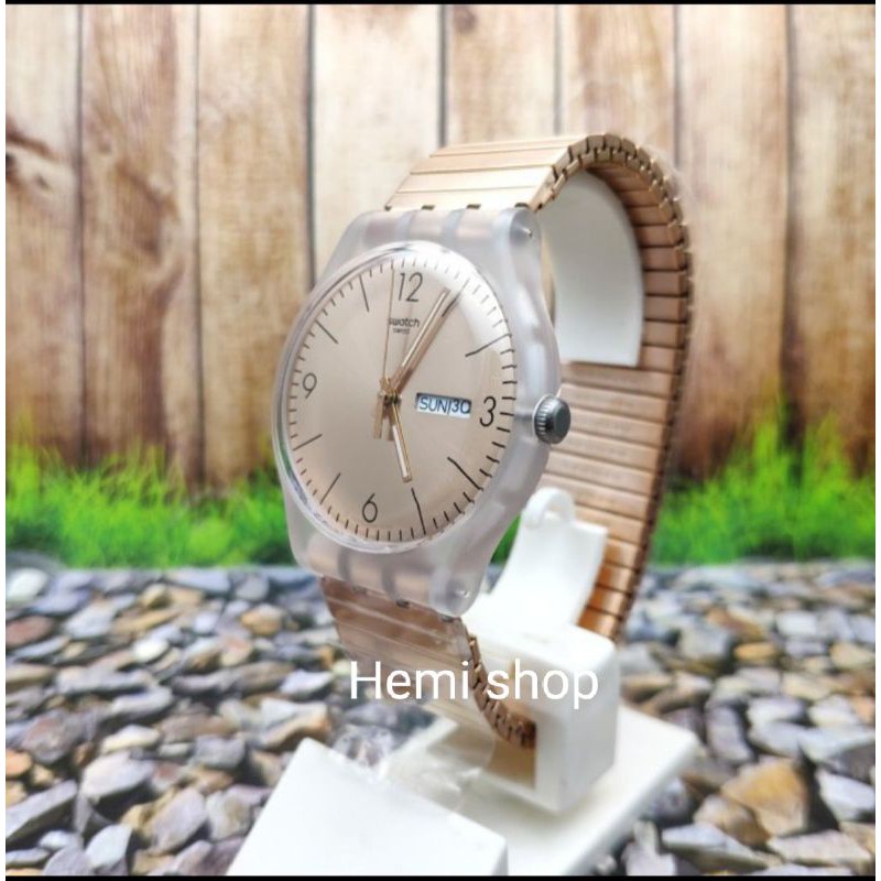 jam Tangan pria fashion cowo murah Rantai Unisex Swatch analog SUOK707B Rostfrei Original