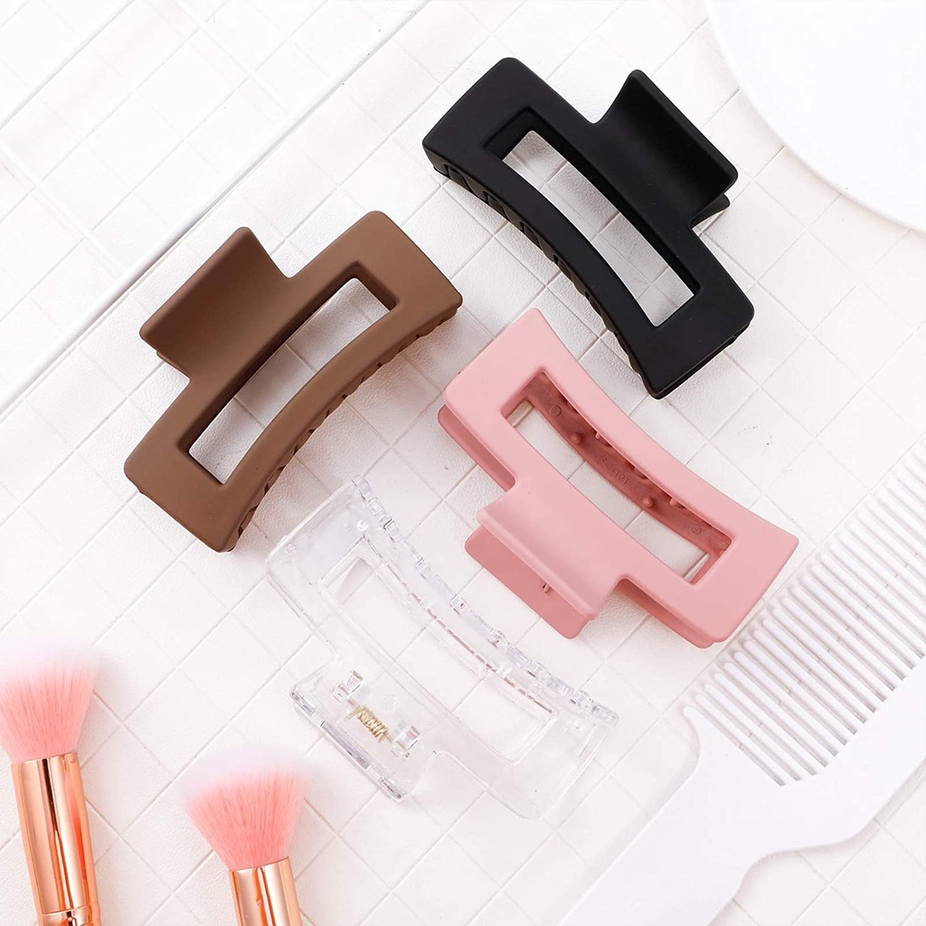 [Ready Stock] 1Pc Korea Solid Color Frosted Square Hair Claws Clip Hollow Shark Claw Hair Clips Matte Acrylic Hair Claw Hair Crab