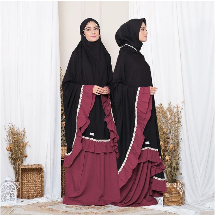 Mukena Baneska Najwa Burgundy Black 2in1