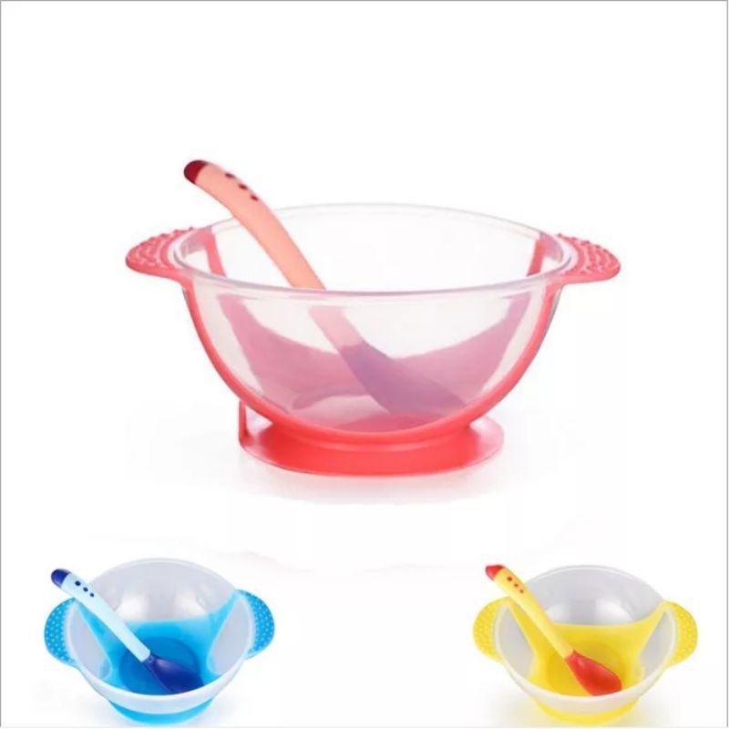 Mangkok Anak Bayi Set Makan Sendok Garpu Sensor Anti Panas Silicone