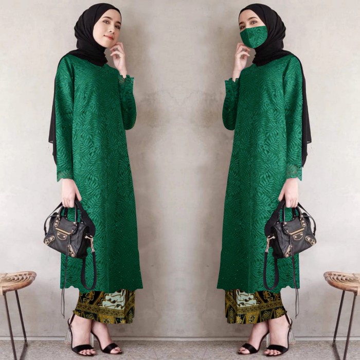 BUD | atasan kebaya brukat modern kebaya brokat muslim long tunik andira - Atasan Hijau