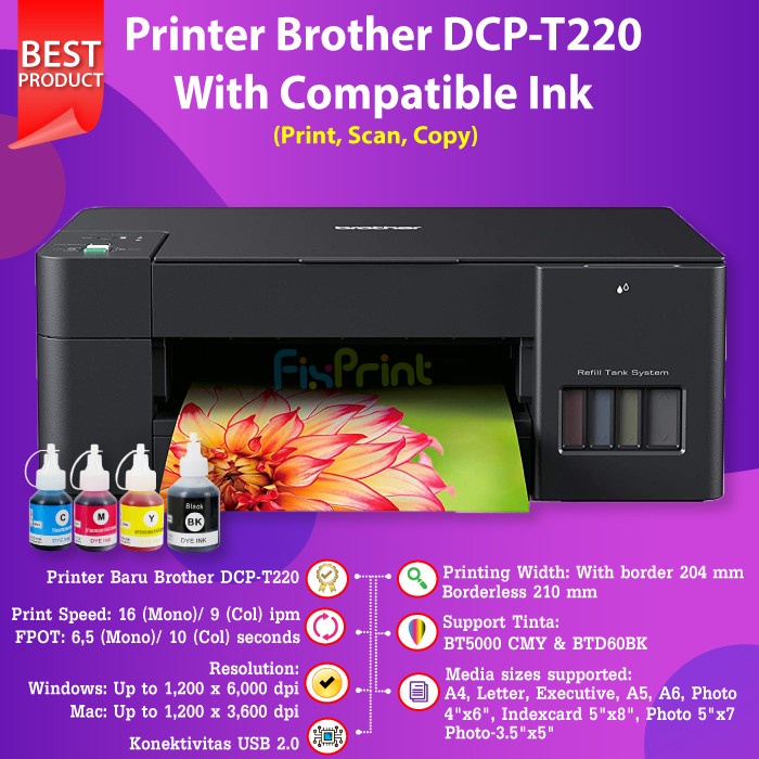 Printer Brothr DCP-T220 DCP T220 Pengganti T310 Tinta BTD60Bk BT5000