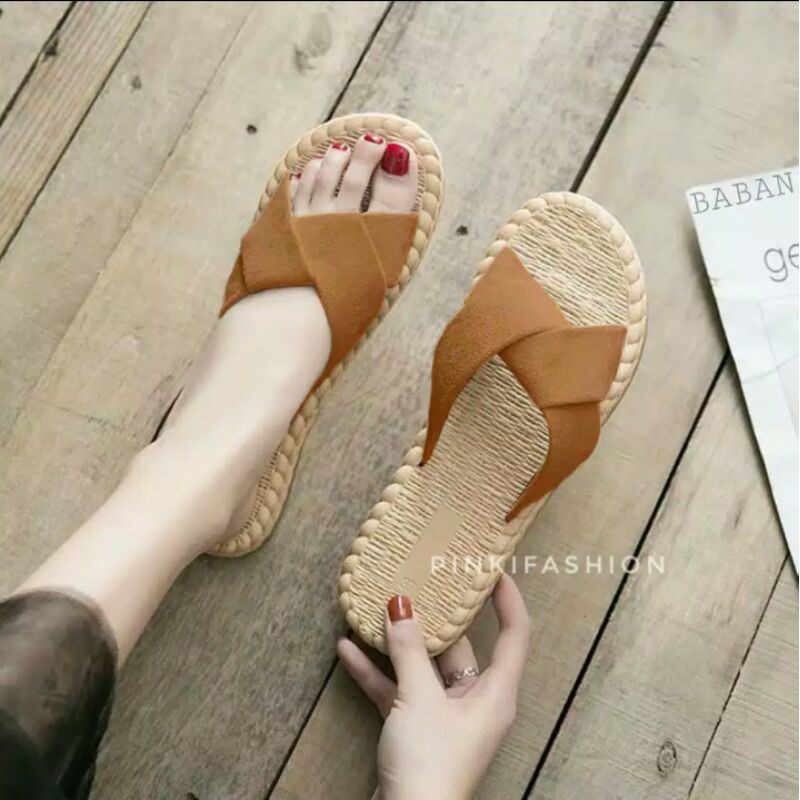 sandal slip suede etnik