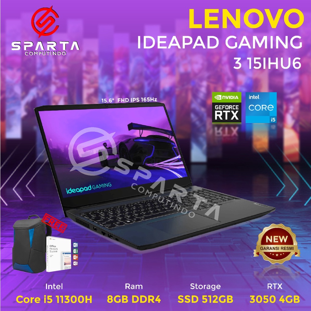 Laptop Lenovo Ideapad Gaming 3 15IHU6 With RTX 3050 New Garansi Resmi