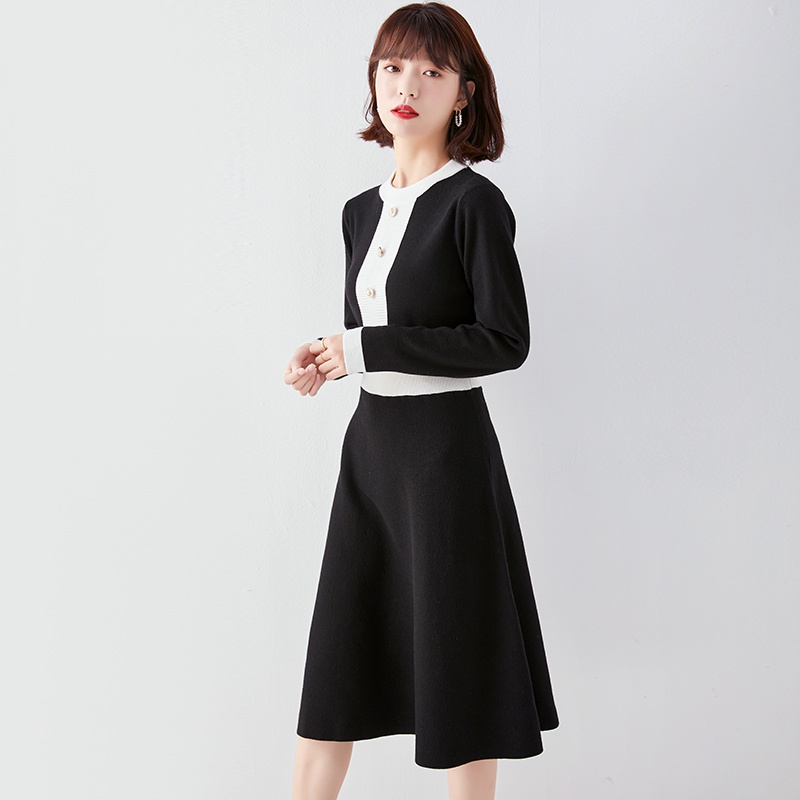 【Elegant】Korean Long Sleeve Midi Dress  7050