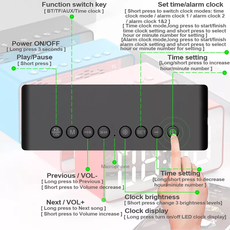 [COD] Cermin Clock Alarm Bluetooth Cerdas Wireless  Alarm Clock Digital FM Radio  Portable