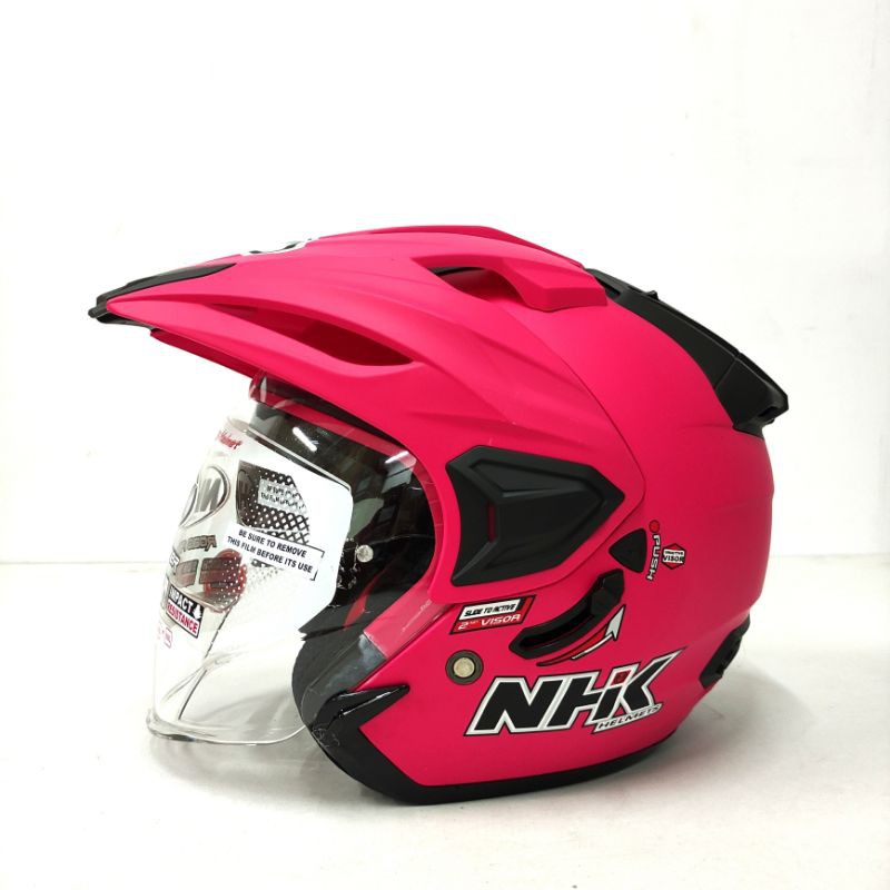 Helm Nhk Predator Crypton Solid Pink Magenta Doff Halface Double Vosor Shopee Indonesia