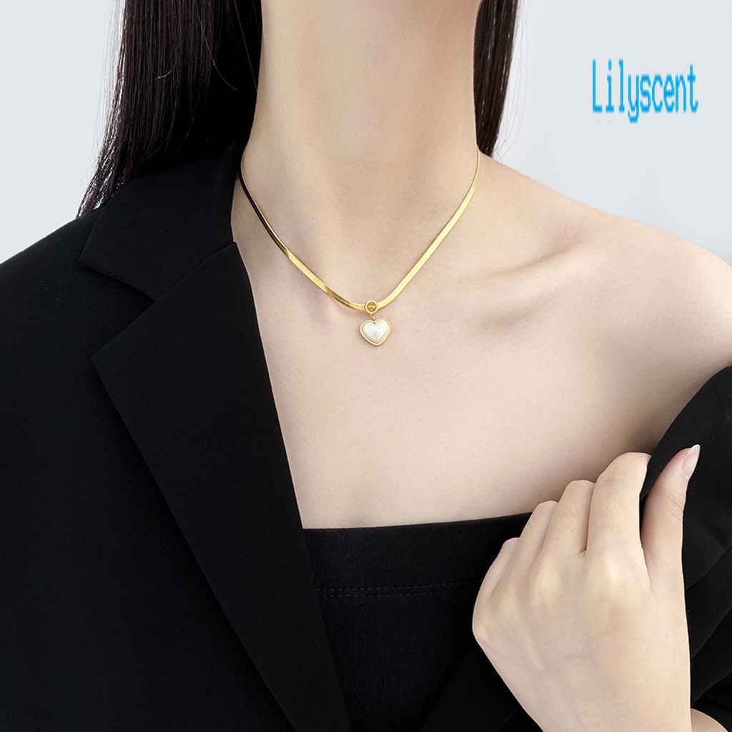 Kalung Rantai Ular Liontin Hati Warna-Warni Bahan Stainless Steel Untuk Wanita