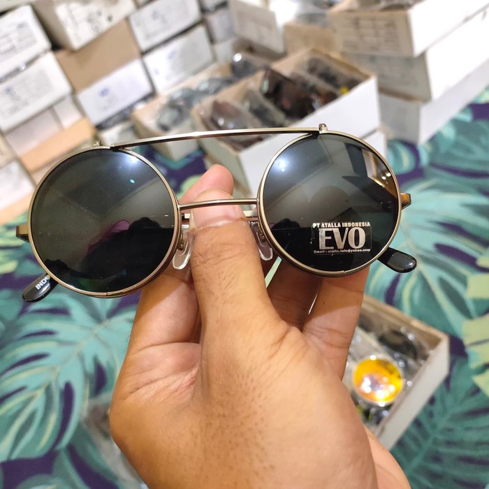 Order Langsung kacamata boboboho clip on hitam silver kacamata retro bulat boboho - Grey Terlaris