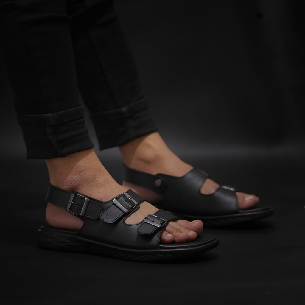 Mozza 02 Black | Sendal Slide Kulit Original Santai Kasual Pria Ori Sandal Footwear | FORIND Greata