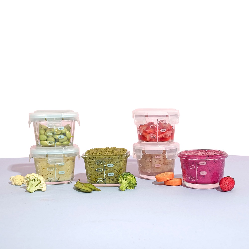 Little Dimple Glass Food Container Square 160ml Wadah Makanan Bayi