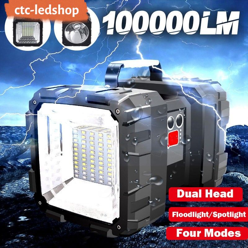 Senter Sorot Super Terang Double Head 100000LM L2 + 45LED SMD/Senter Cas Sorot Besar Bisa Jadi Power