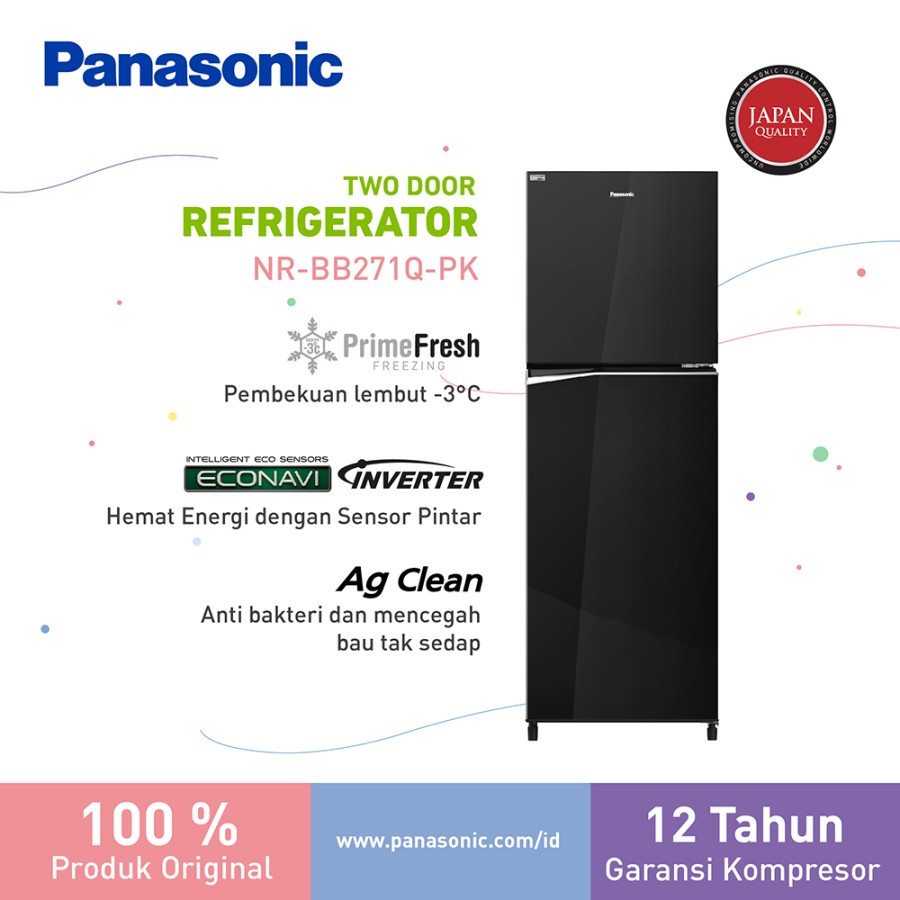 Panasonic Refrigerator 2 Doors 266 Liters BB271Q-PK Kulkas 2 Pintu / NRBB271Q-PK / NRBB271QPK