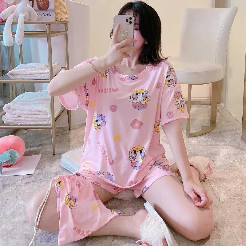 Baju Tidur Piyama Set/Piyama Wanita Import/Baju Piyama Pendek/Short Sleep Wear-K16-Pink Duck