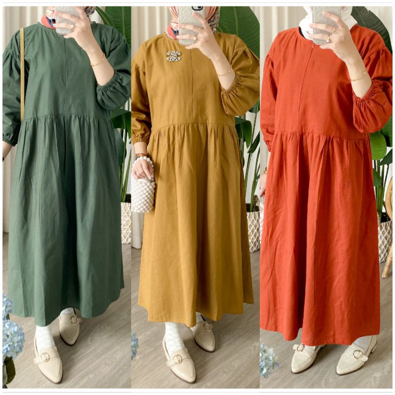 PINES MIDI DRESS MOELA - GAMIS MOTIF POLOS RAYON PREMIUM