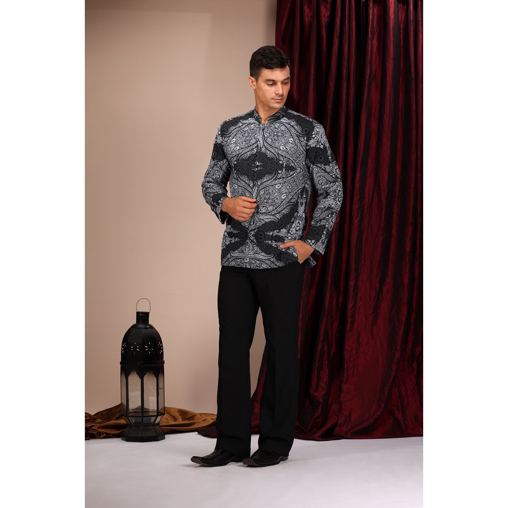 M2menstyle Etro Paisley Kemeja Pria Lengan Panjang Hitam