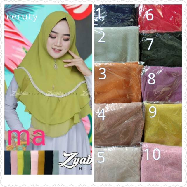 Kode 99 mini khimar pet antem double layer/khimar pet antem rempel renda 2 layer ceruty