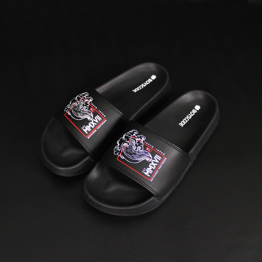 Sendal Selop Pria Wanita Distro Boyscode Japanesse Wind Black / Sendal Slip On Pria / Sendal Slide Pria